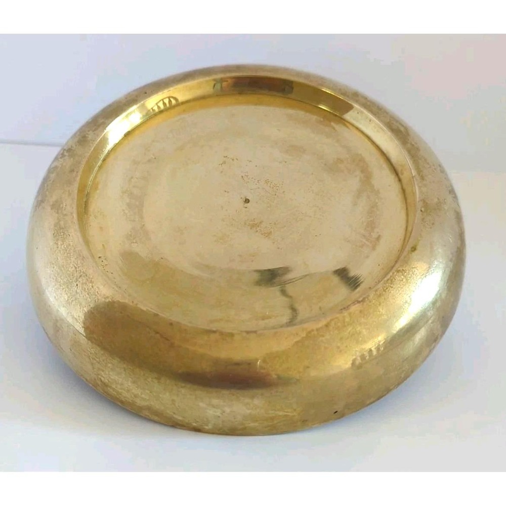 Vintage Brass Pillar Candle Holder Round Patina Finish 5in Mid Century Modern - Picture 6 of 6